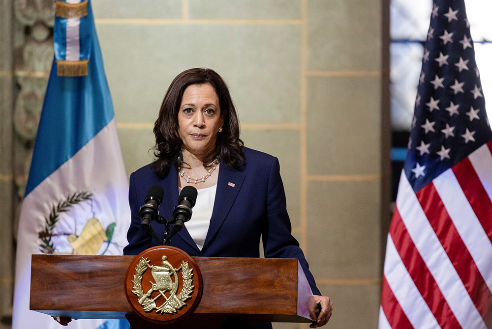 U.S. Vice President Kamala Harris addresses a news conference held with Guatemalan President Alejandro Giammattei June 7 in Guatemala City. "Do not come. Do not come," Harris said in a message to would-be asylum-seekers. "The United States will continue t U.S. Vice President Kamala Harris addresses a news conference held with Guatemalan President Alejandro Giammattei June 7 in Guatemala City. "Do not come. Do not come," Harris said in a message to would-be asylum-seekers. "The United States will continue t